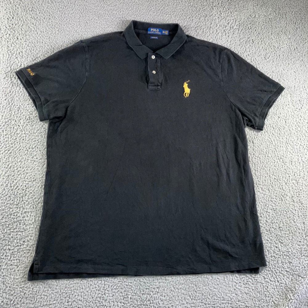 Polo Ralph Lauren Polo Shirt Men‎ XXL Black Yellow Pony Classic Fit Pique Logo